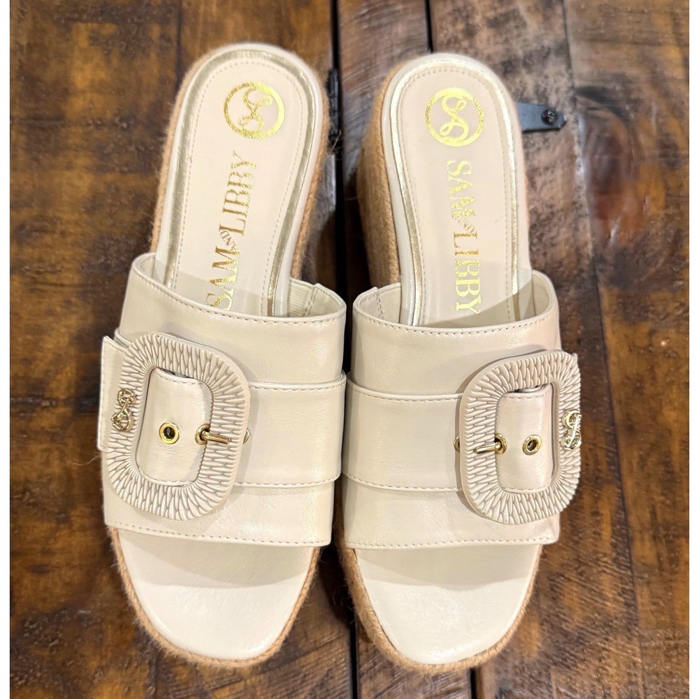 Sam & Libby Platform Espadrille Sandals Womens 8.5 Cream Buckle‎ Wedge